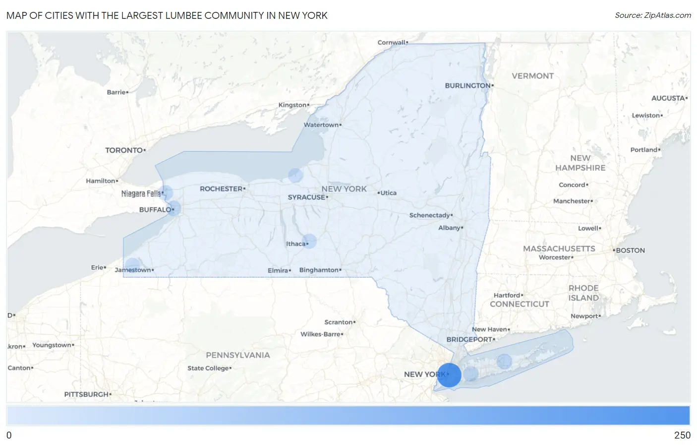 Cities with the Largest Lumbee Community in New York Map