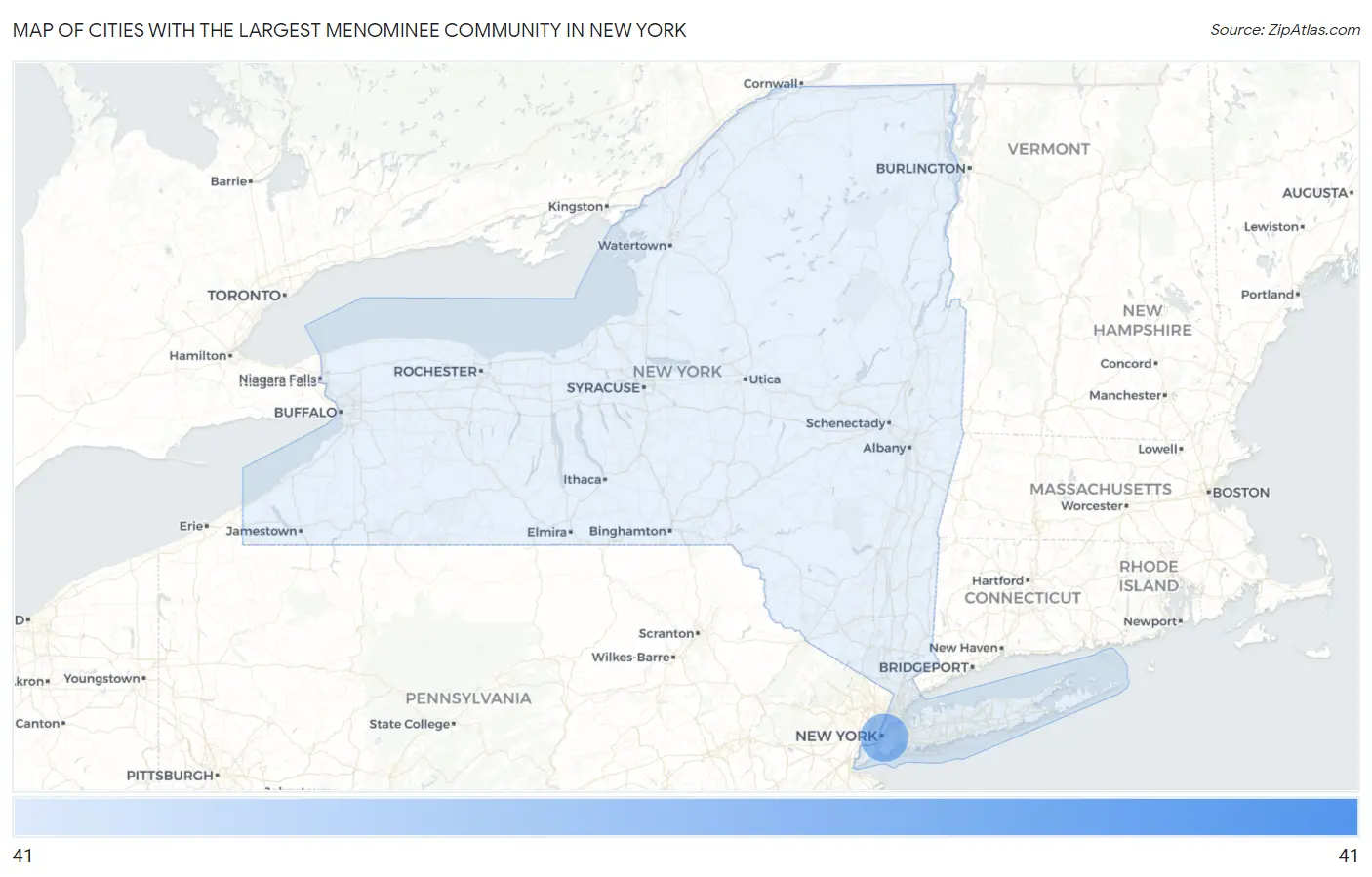 Cities with the Largest Menominee Community in New York Map