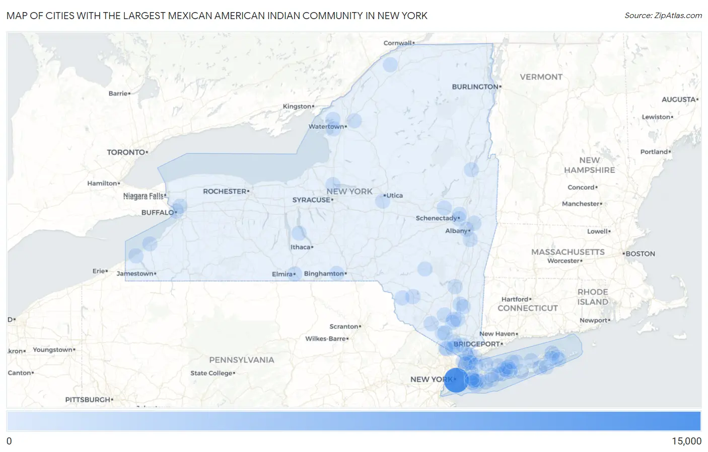 Cities with the Largest Mexican American Indian Community in New York Map