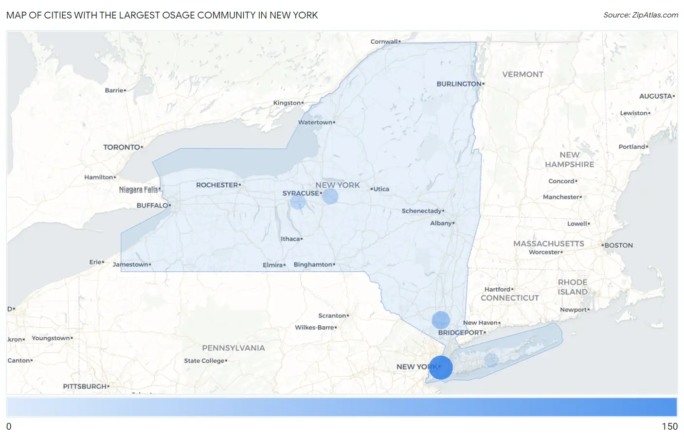 Cities with the Largest Osage Community in New York Map