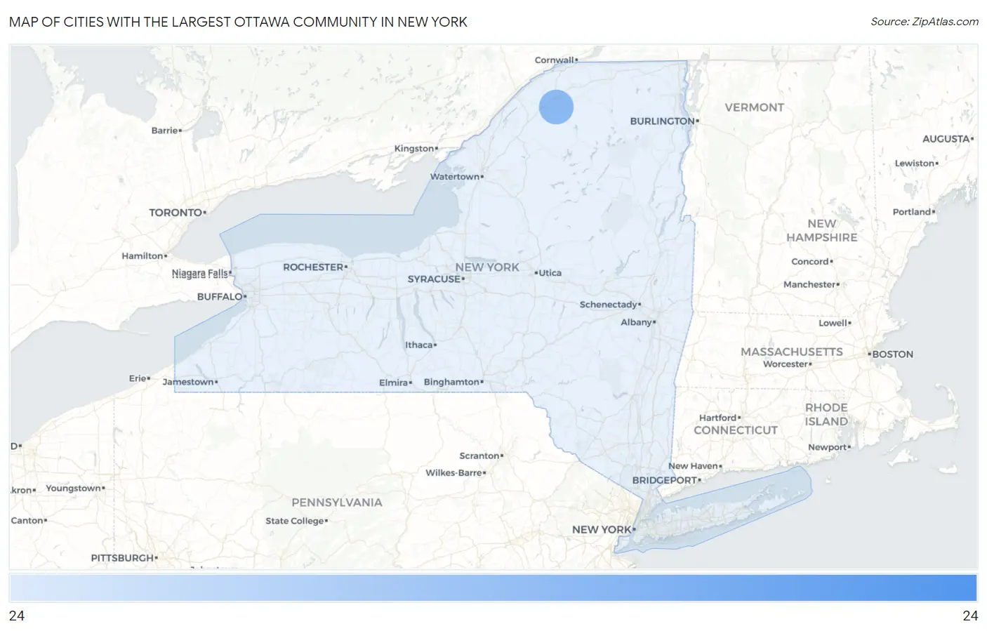 Cities with the Largest Ottawa Community in New York Map