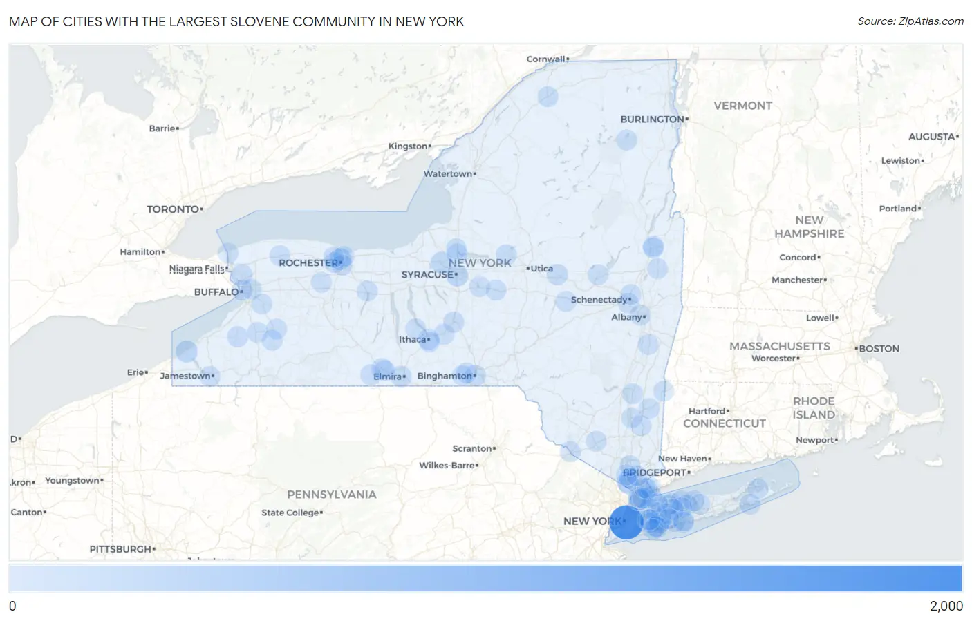 Cities with the Largest Slovene Community in New York Map