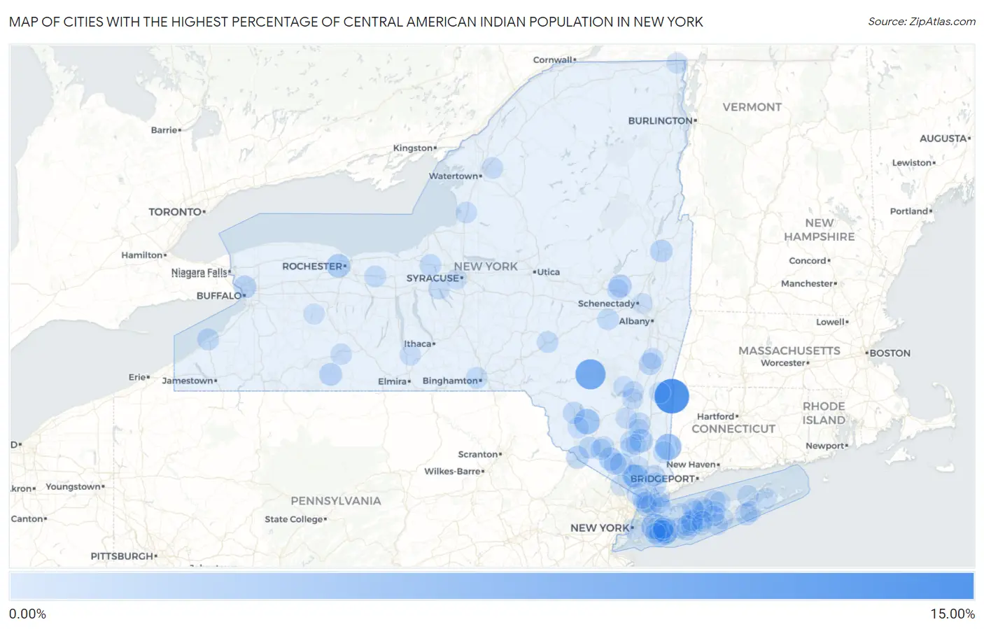 Cities with the Highest Percentage of Central American Indian Population in New York Map