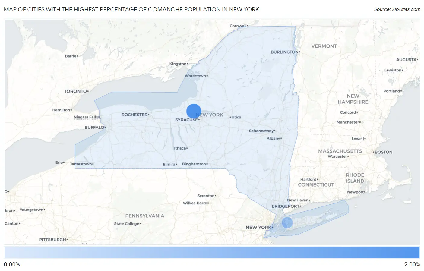 Cities with the Highest Percentage of Comanche Population in New York Map