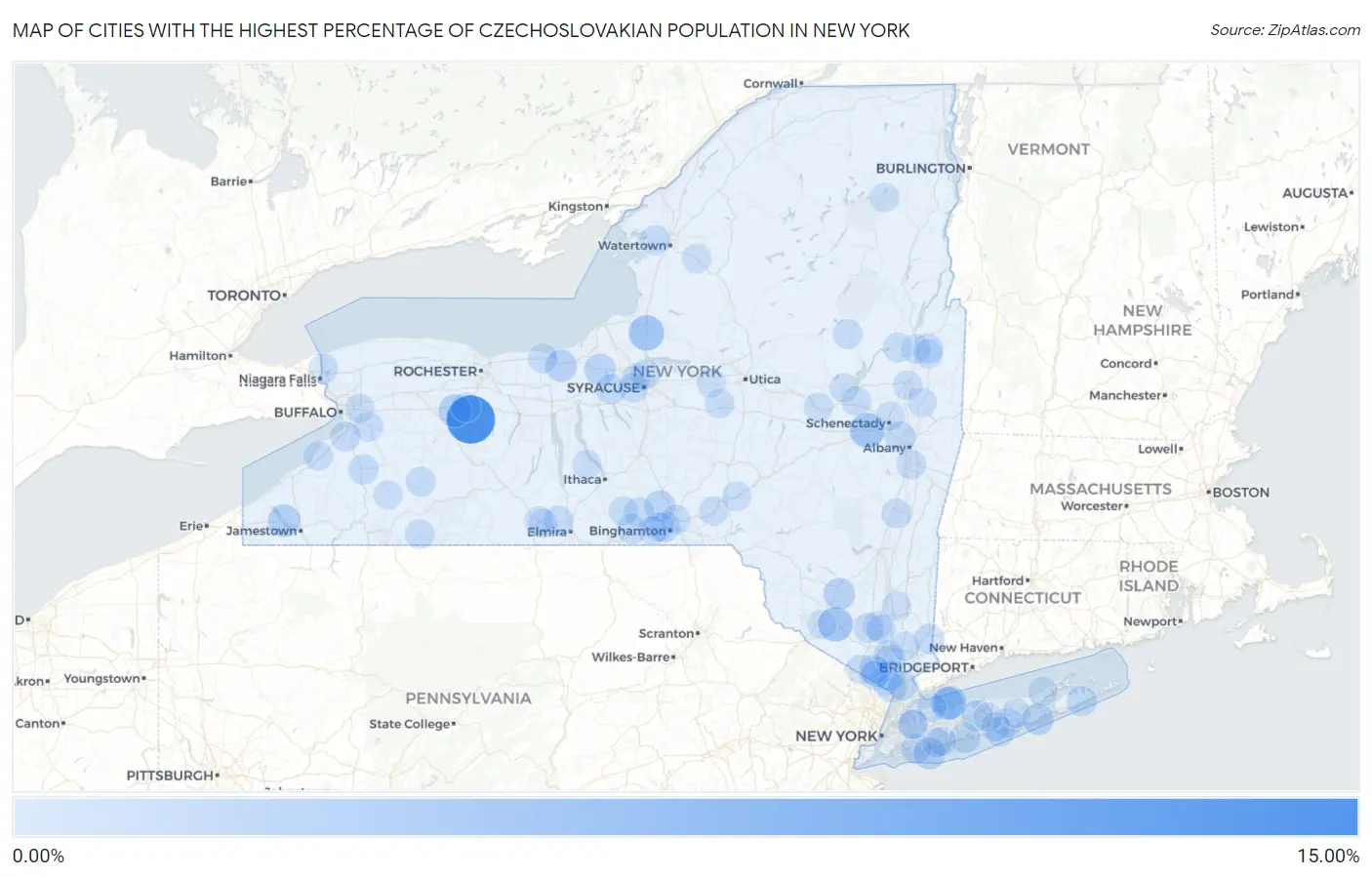 Cities with the Highest Percentage of Czechoslovakian Population in New York Map