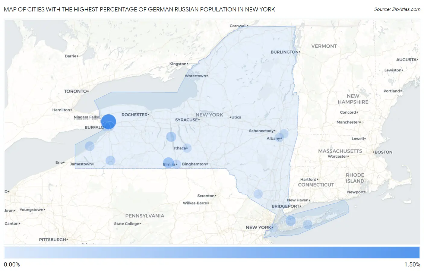 Cities with the Highest Percentage of German Russian Population in New York Map