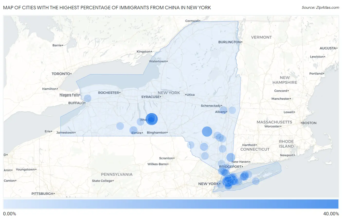 Cities with the Highest Percentage of Immigrants from China in New York Map