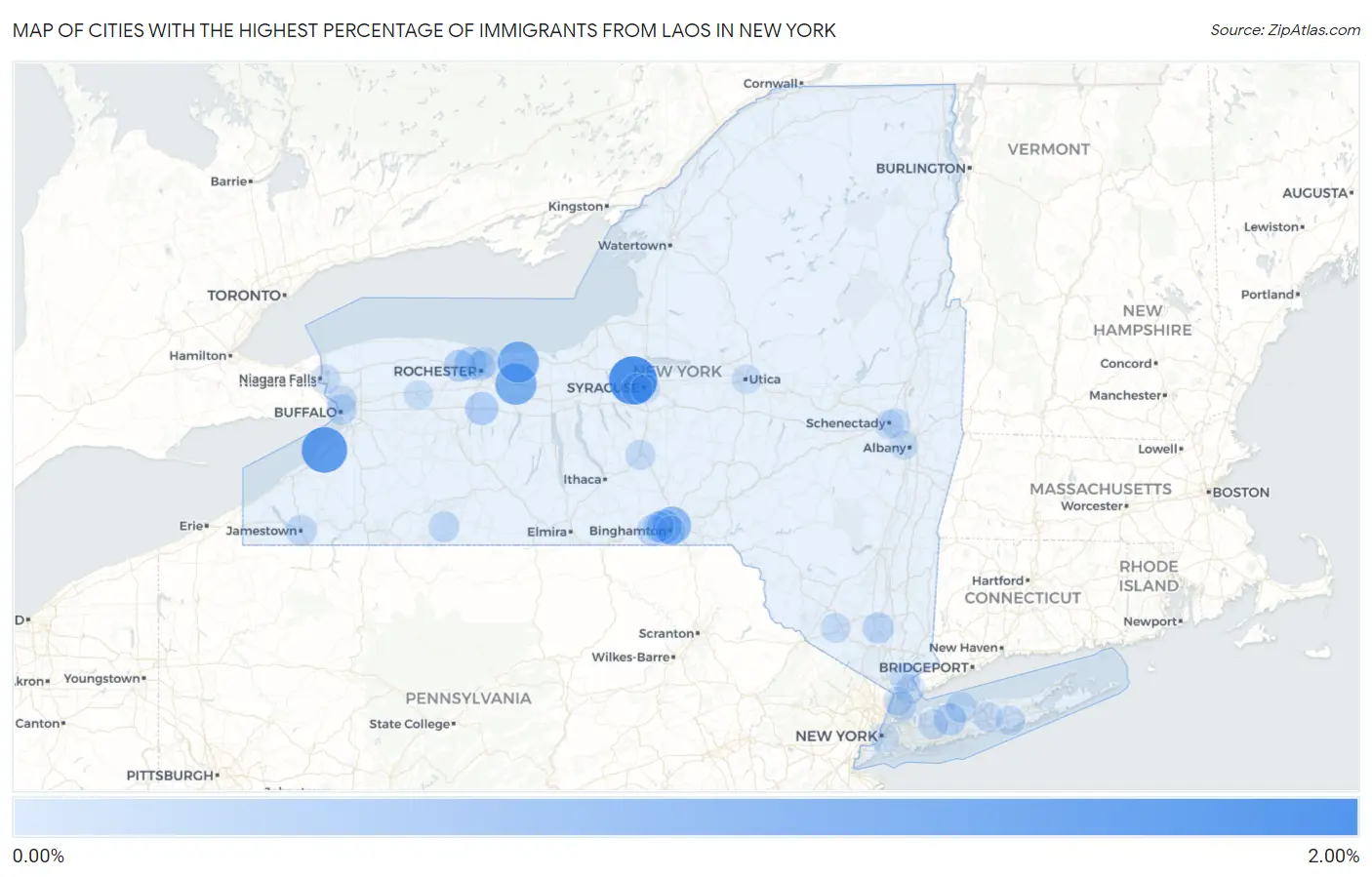 Cities with the Highest Percentage of Immigrants from Laos in New York Map