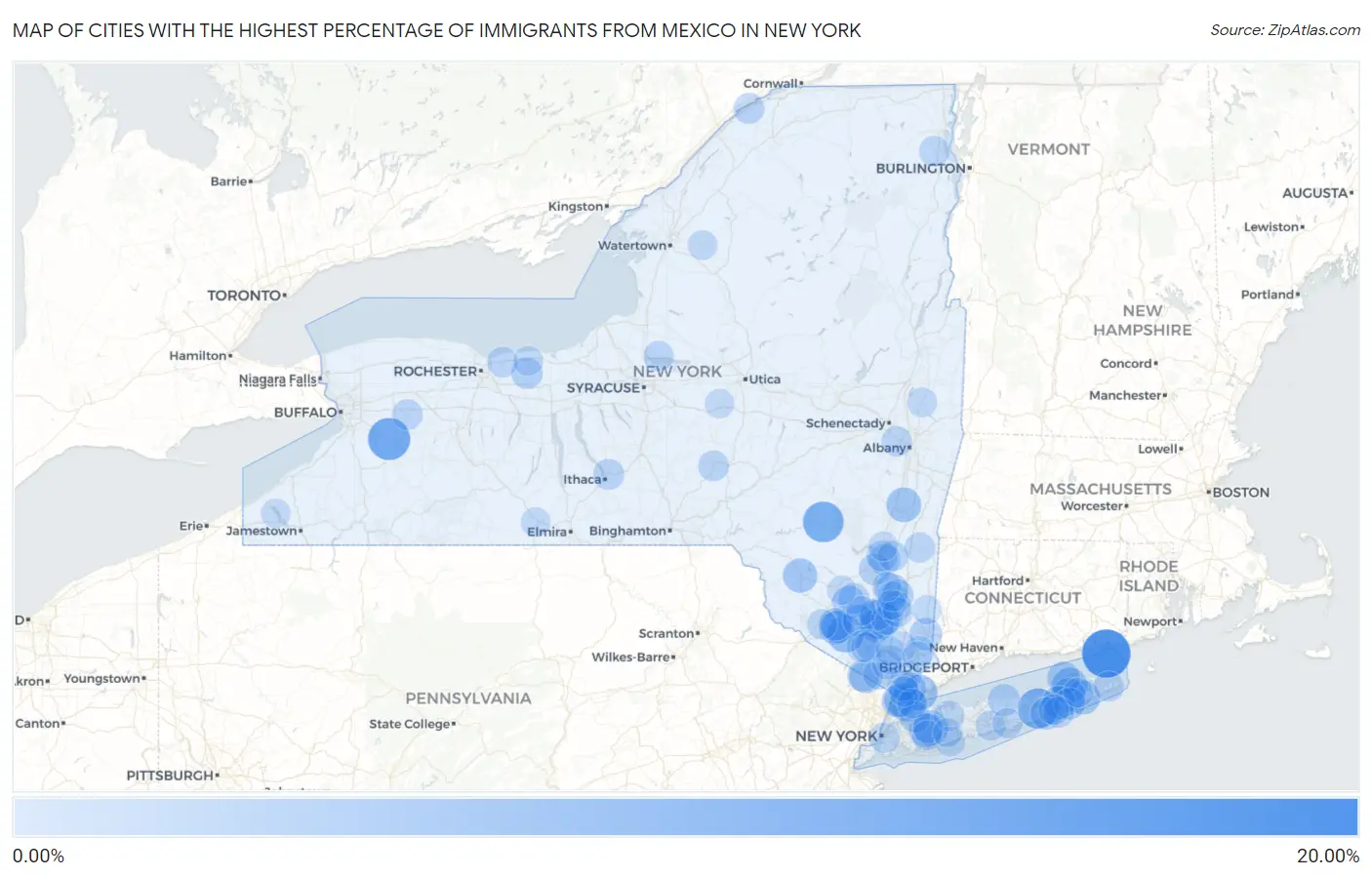 Cities with the Highest Percentage of Immigrants from Mexico in New York Map