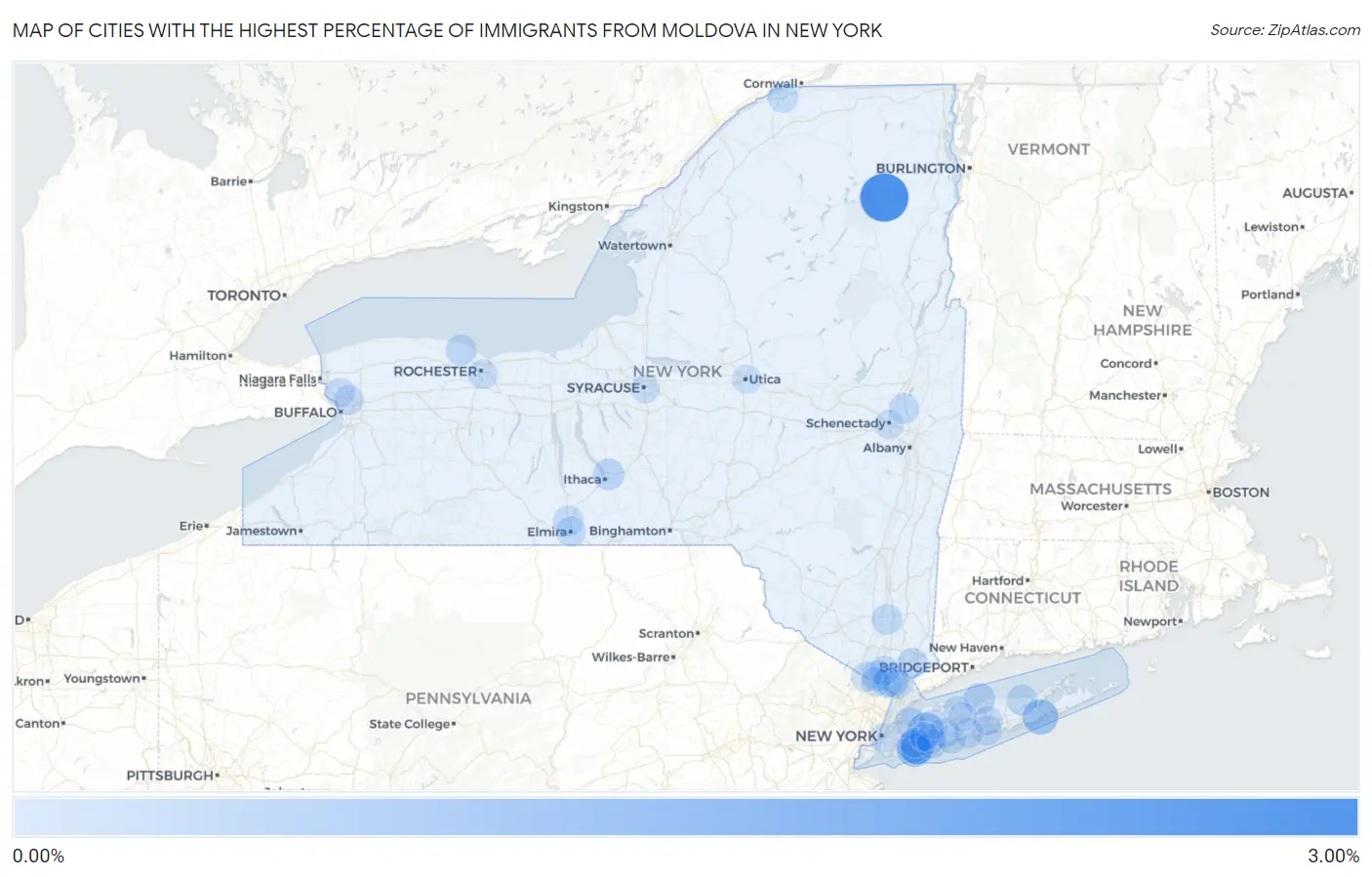 Cities with the Highest Percentage of Immigrants from Moldova in New York Map