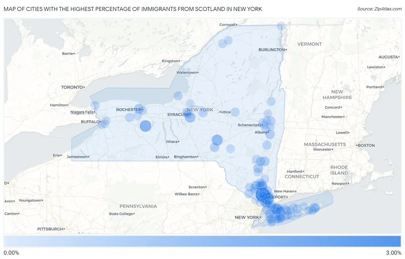 Cities with the Highest Percentage of Immigrants from Scotland in New York Map