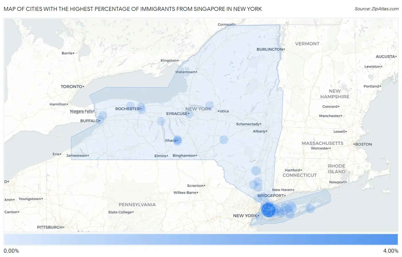 Cities with the Highest Percentage of Immigrants from Singapore in New York Map