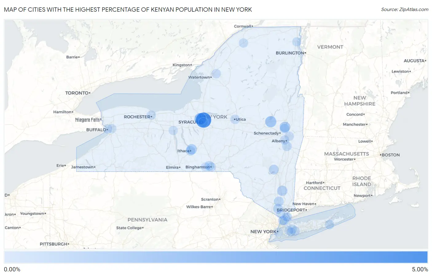 Cities with the Highest Percentage of Kenyan Population in New York Map