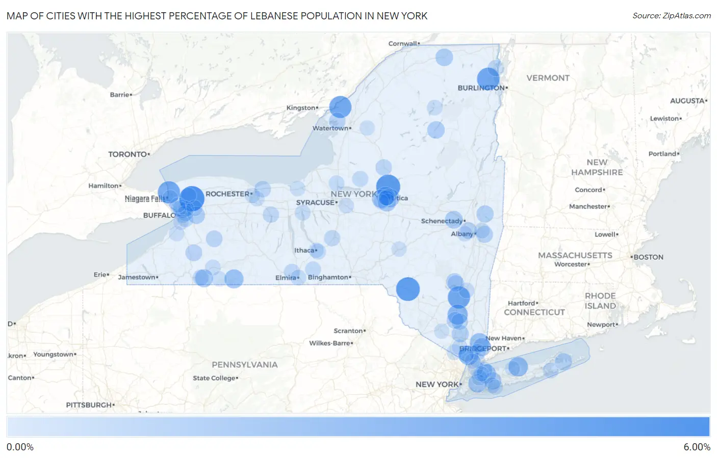 Cities with the Highest Percentage of Lebanese Population in New York Map