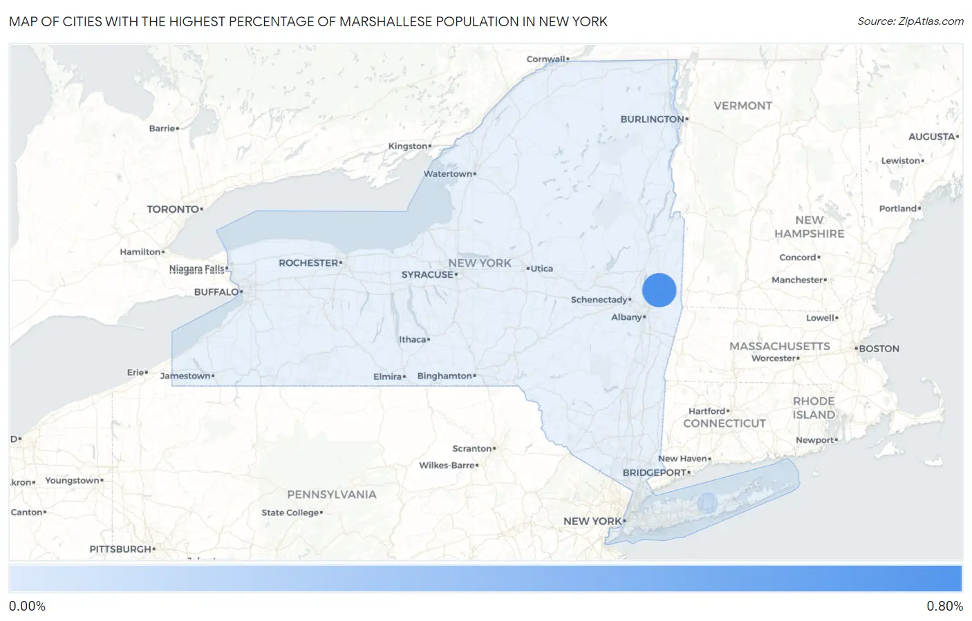 Cities with the Highest Percentage of Marshallese Population in New York Map