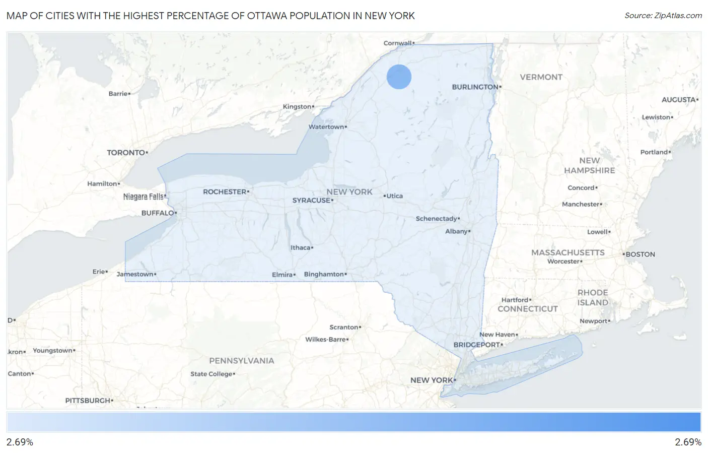 Cities with the Highest Percentage of Ottawa Population in New York Map