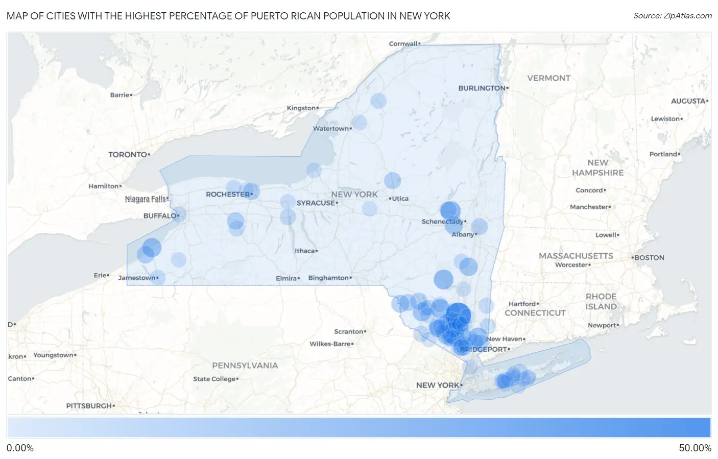 Cities with the Highest Percentage of Puerto Rican Population in New York Map