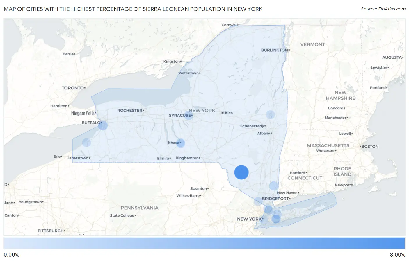 Cities with the Highest Percentage of Sierra Leonean Population in New York Map