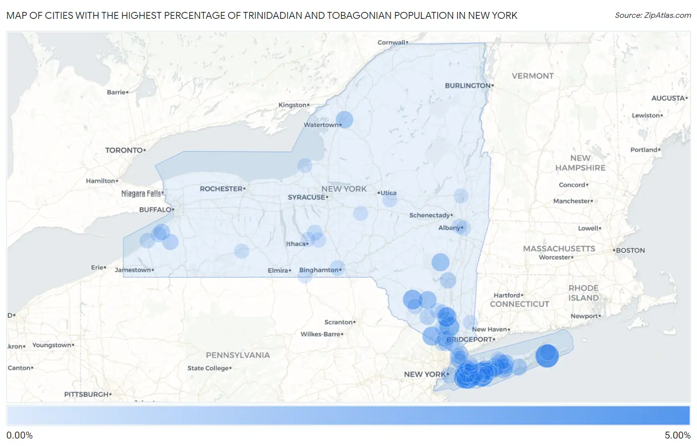 Cities with the Highest Percentage of Trinidadian and Tobagonian Population in New York Map