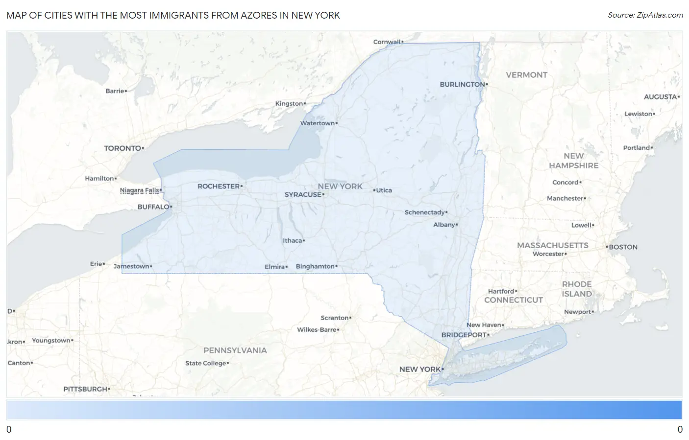 Cities with the Most Immigrants from Azores in New York Map