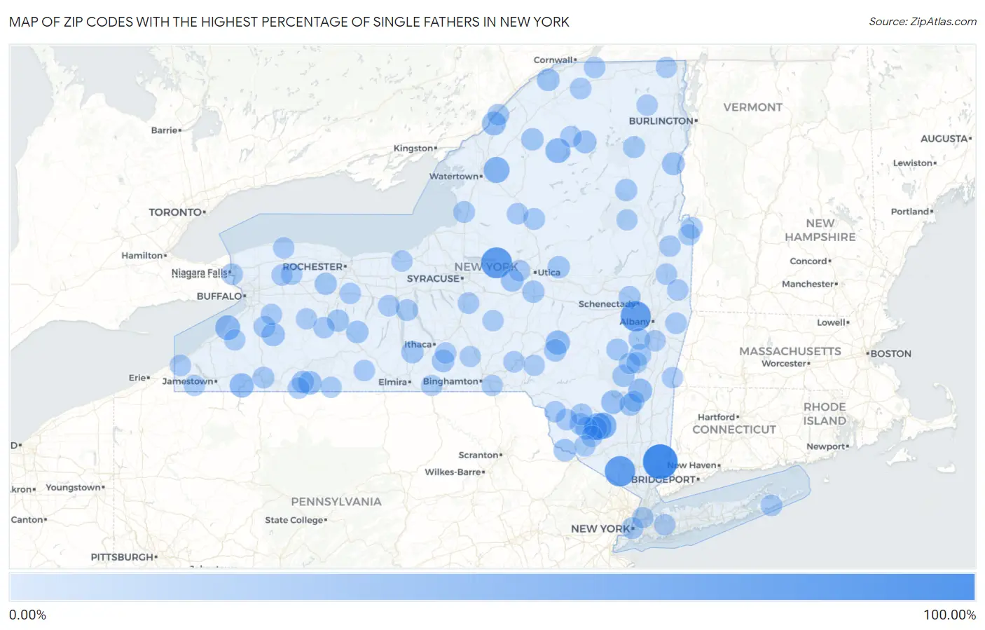 Zip Codes with the Highest Percentage of Single Fathers in New York Map