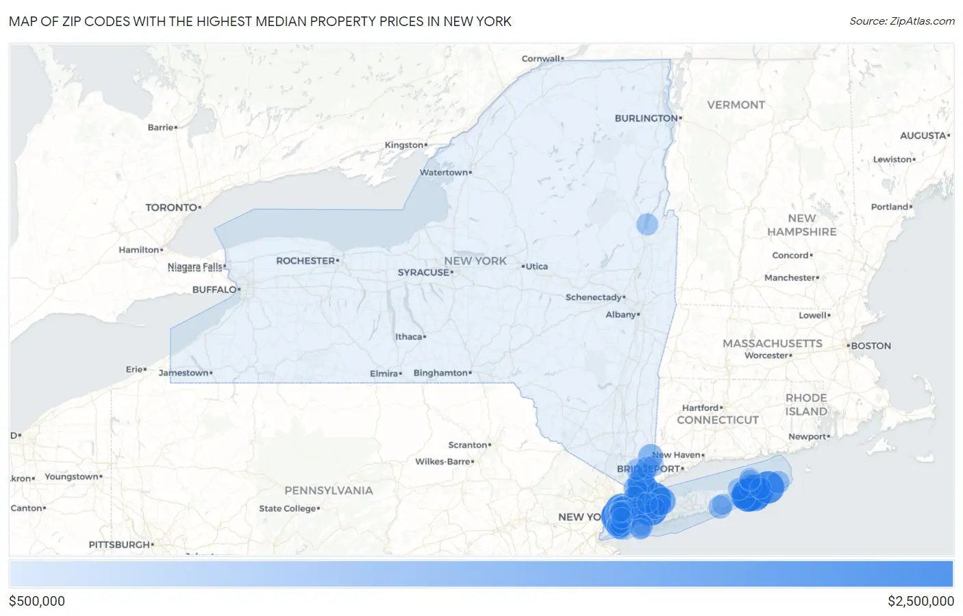 Zip Codes with the Highest Median Property Prices in New York Map