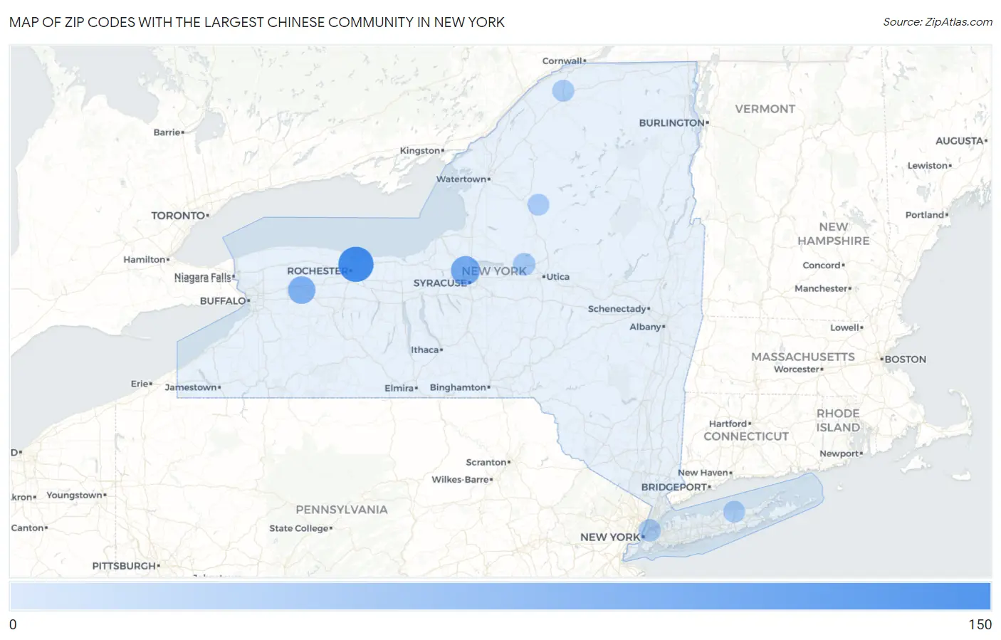 Zip Codes with the Largest Chinese Community in New York Map