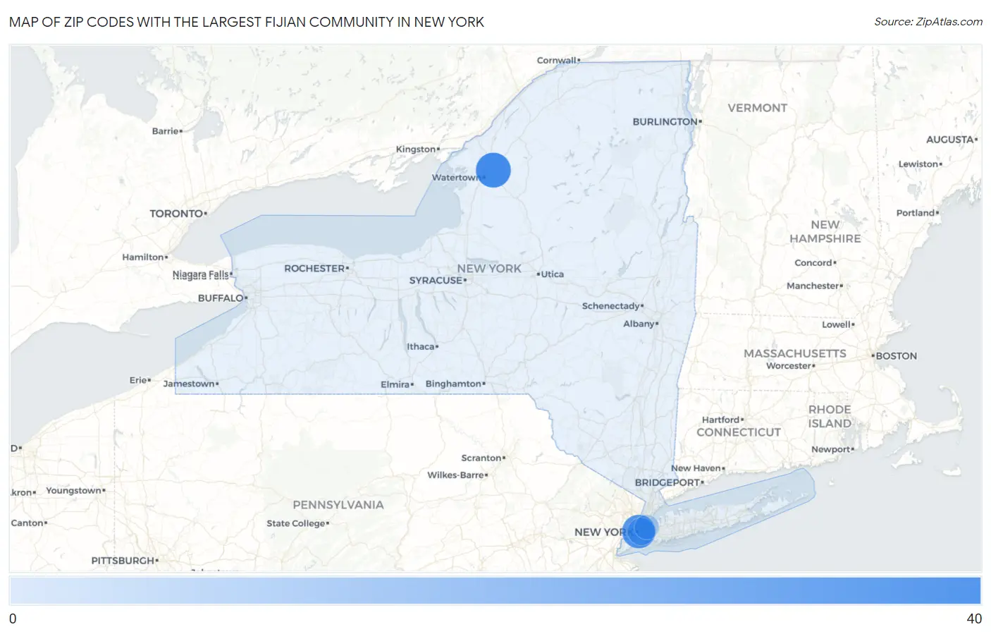Zip Codes with the Largest Fijian Community in New York Map