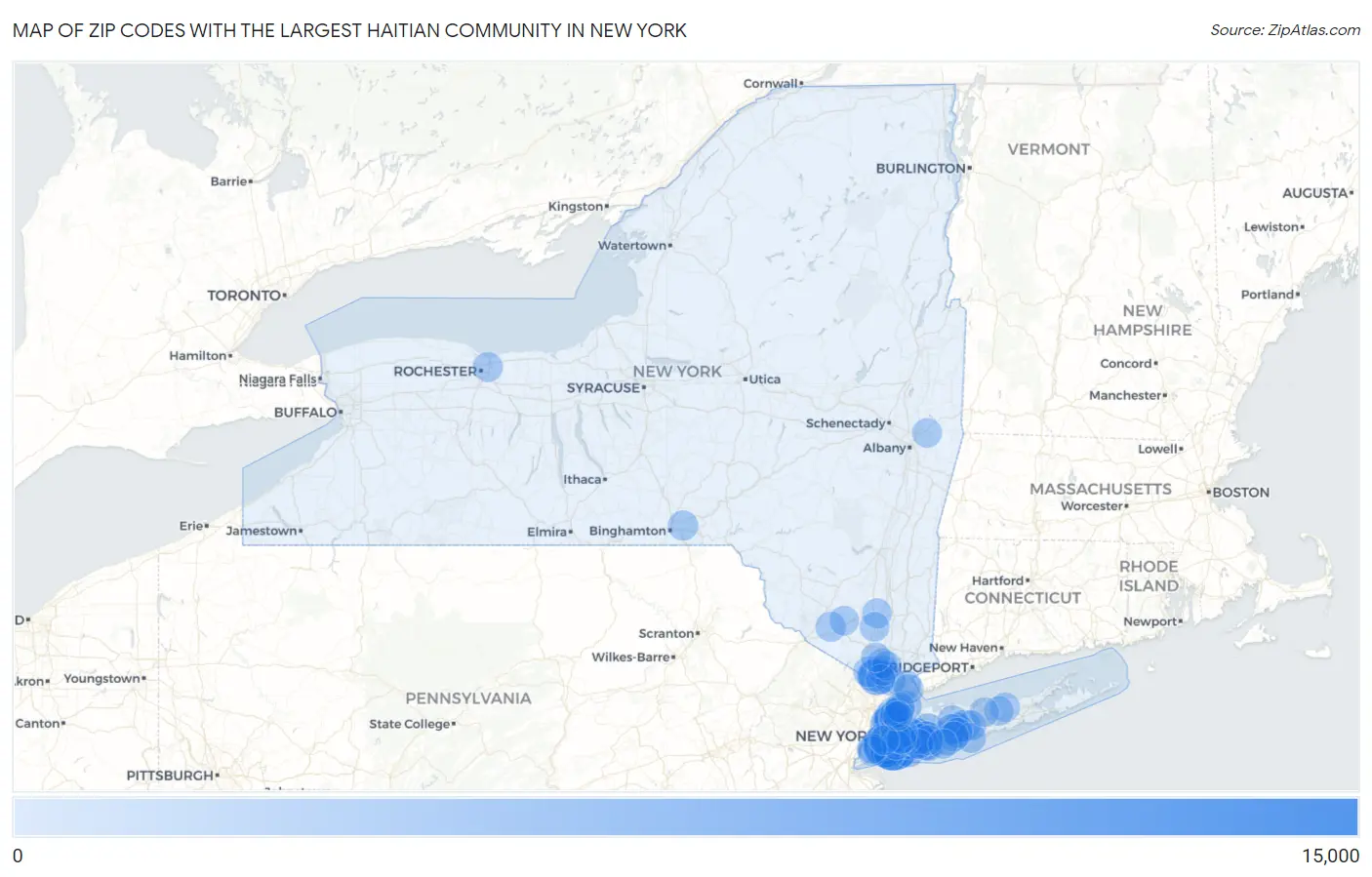 Zip Codes with the Largest Haitian Community in New York Map