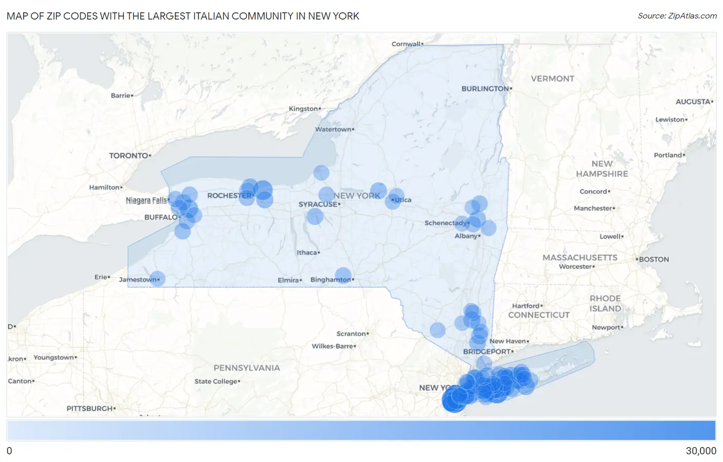 Zip Codes with the Largest Italian Community in New York Map
