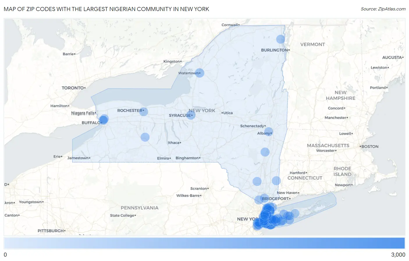 Zip Codes with the Largest Nigerian Community in New York Map
