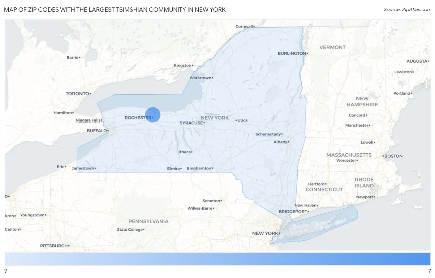 Zip Codes with the Largest Tsimshian Community in New York Map