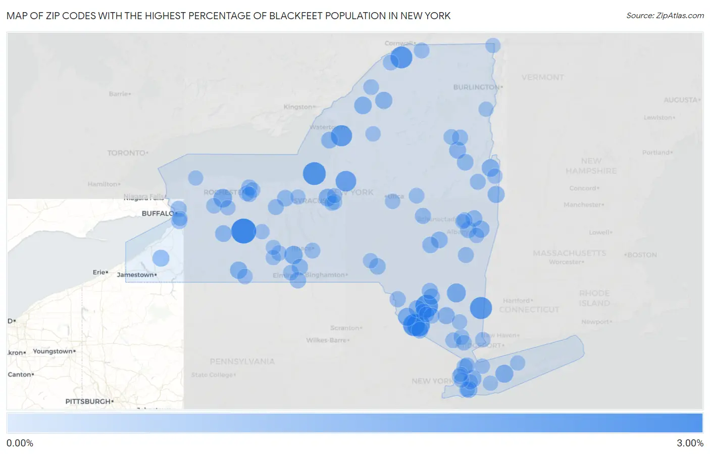 Zip Codes with the Highest Percentage of Blackfeet Population in New York Map
