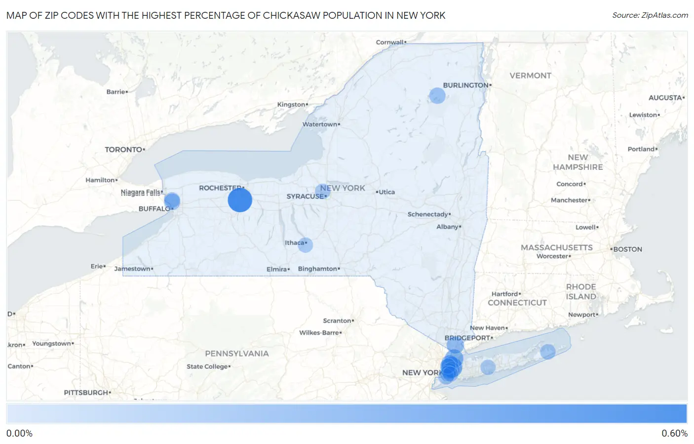 Zip Codes with the Highest Percentage of Chickasaw Population in New York Map