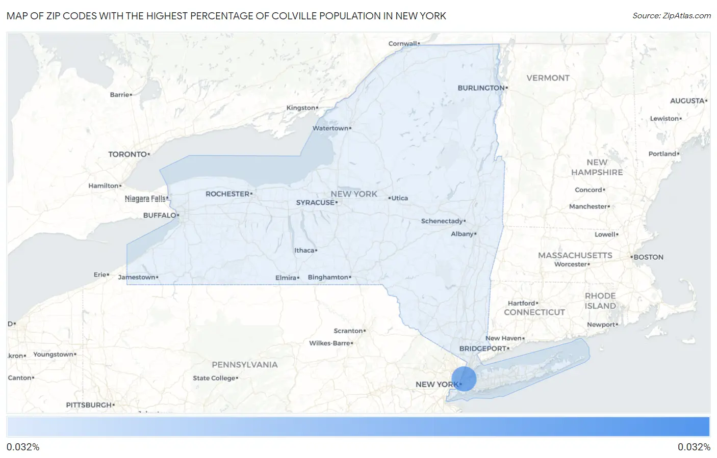 Zip Codes with the Highest Percentage of Colville Population in New York Map