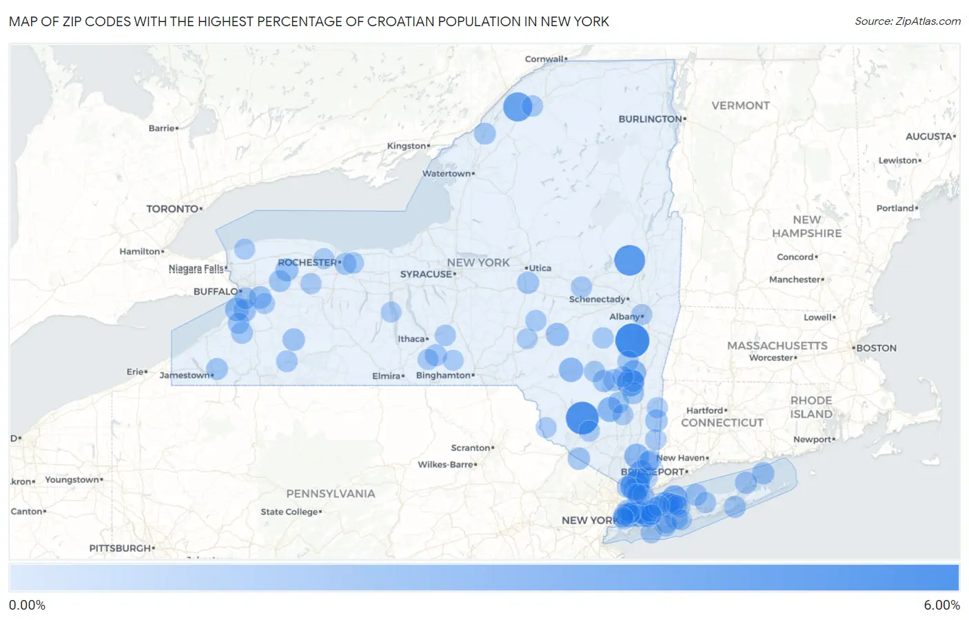 Zip Codes with the Highest Percentage of Croatian Population in New York Map