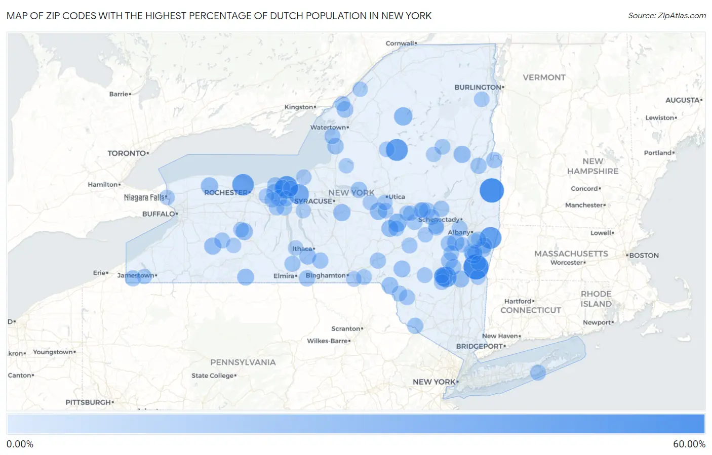 Zip Codes with the Highest Percentage of Dutch Population in New York Map
