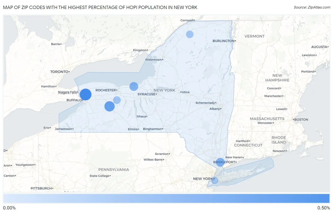 Zip Codes with the Highest Percentage of Hopi Population in New York Map