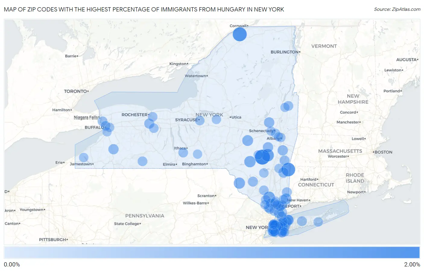 Zip Codes with the Highest Percentage of Immigrants from Hungary in New York Map