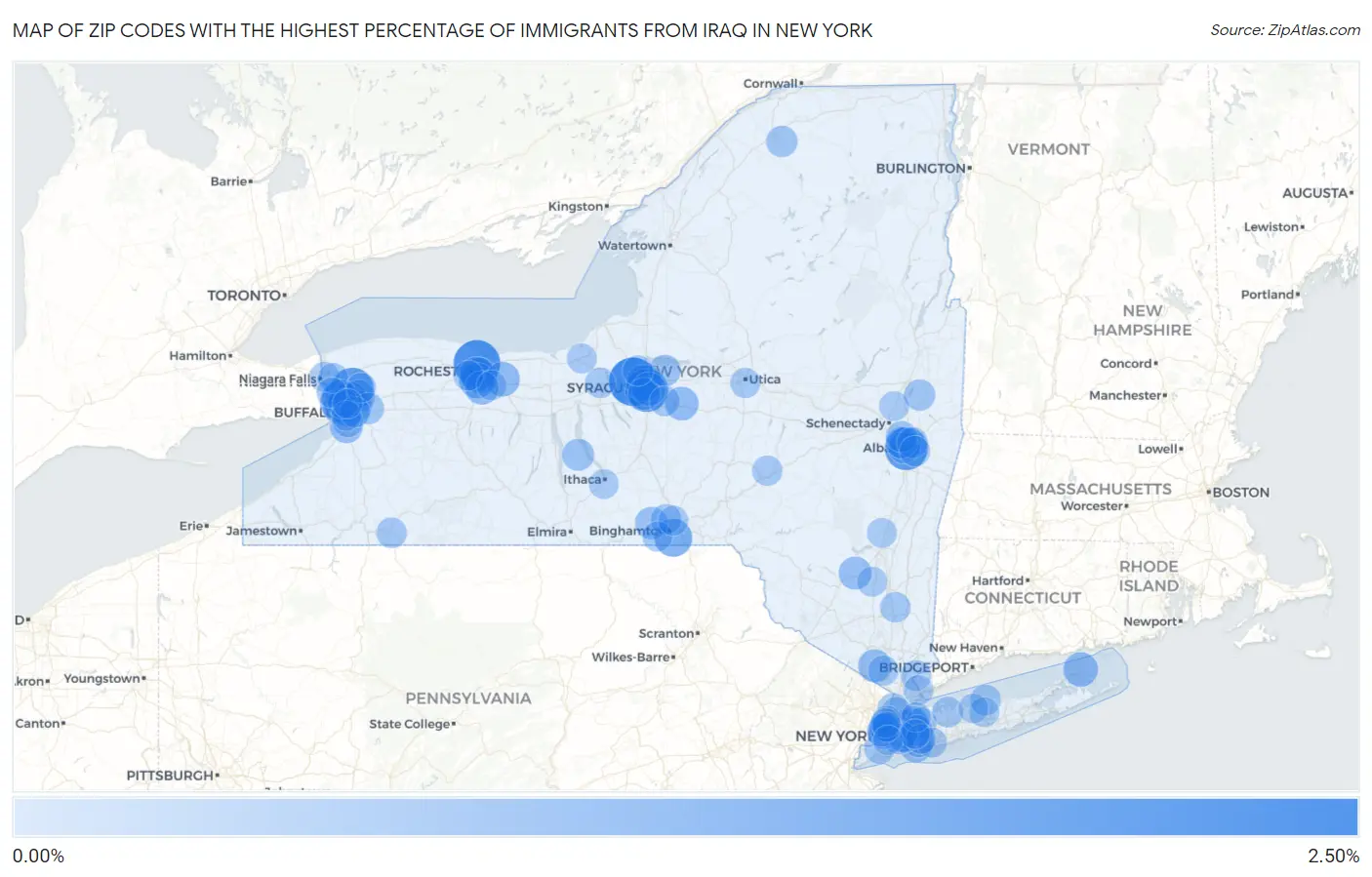 Zip Codes with the Highest Percentage of Immigrants from Iraq in New York Map