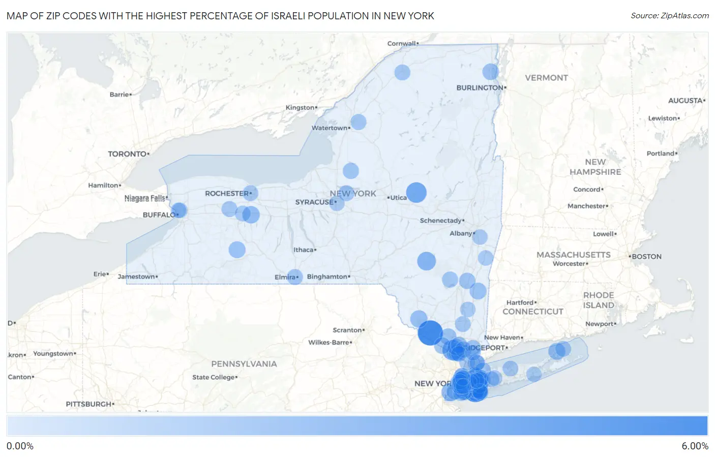 Zip Codes with the Highest Percentage of Israeli Population in New York Map