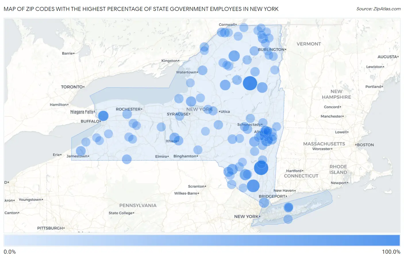 Zip Codes with the Highest Percentage of State Government Employees in New York Map