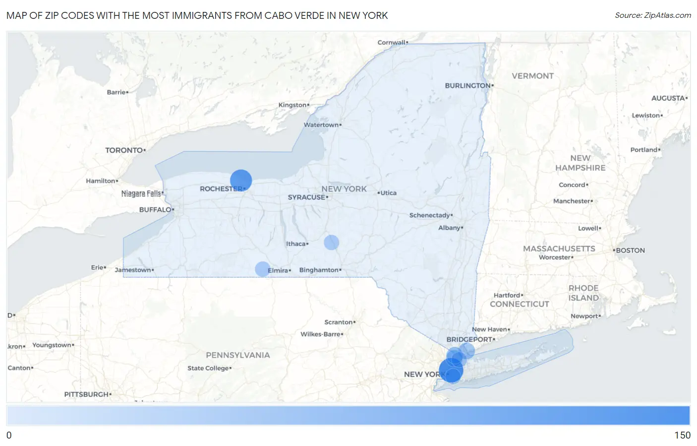 Zip Codes with the Most Immigrants from Cabo Verde in New York Map