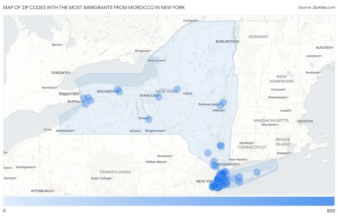 Zip Codes with the Most Immigrants from Morocco in New York Map