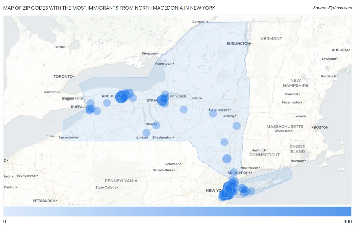 Zip Codes with the Most Immigrants from North Macedonia in New York Map