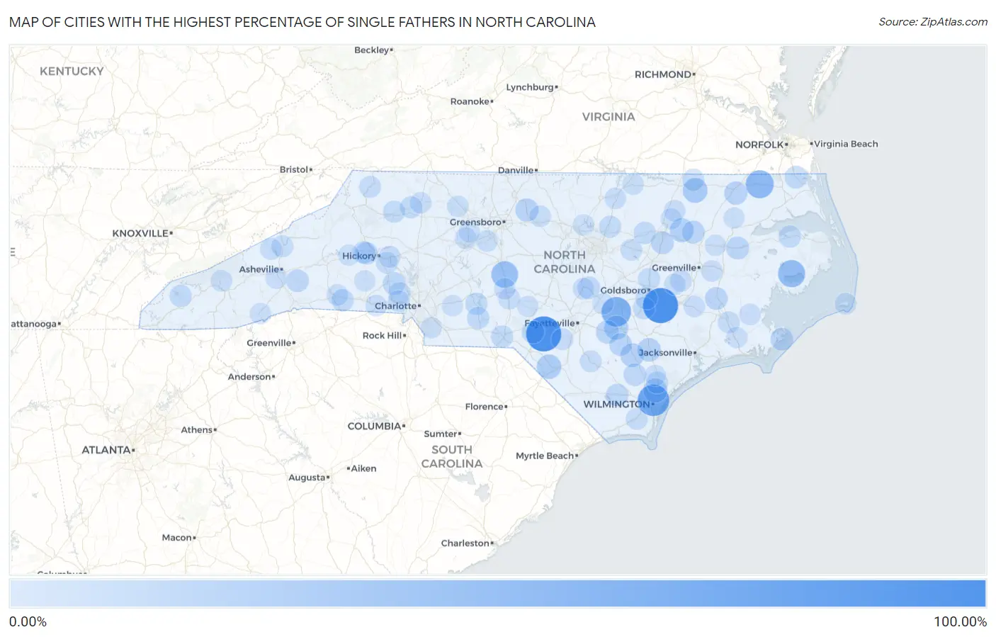 Cities with the Highest Percentage of Single Fathers in North Carolina Map