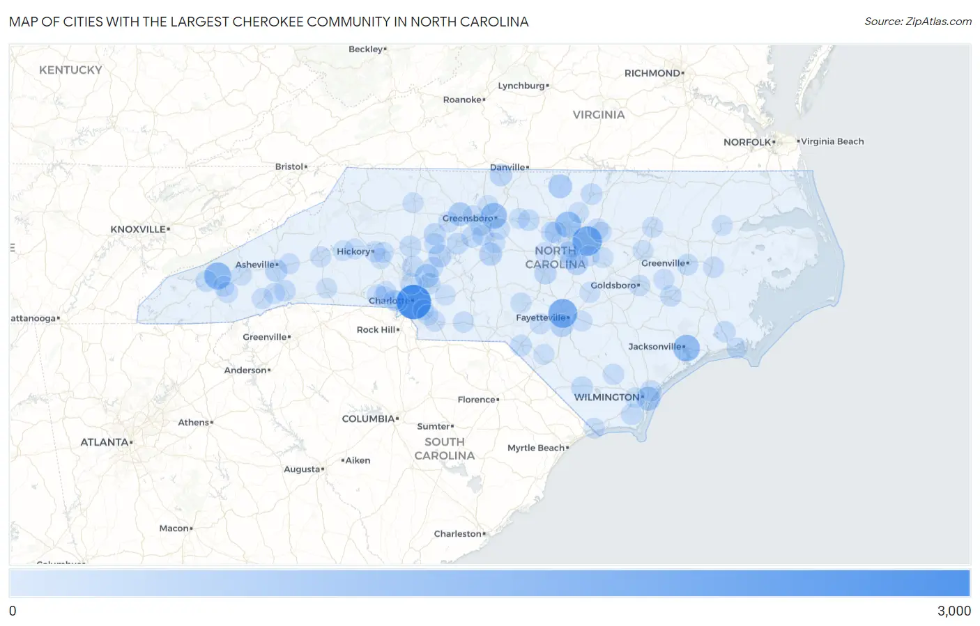 Cities with the Largest Cherokee Community in North Carolina Map