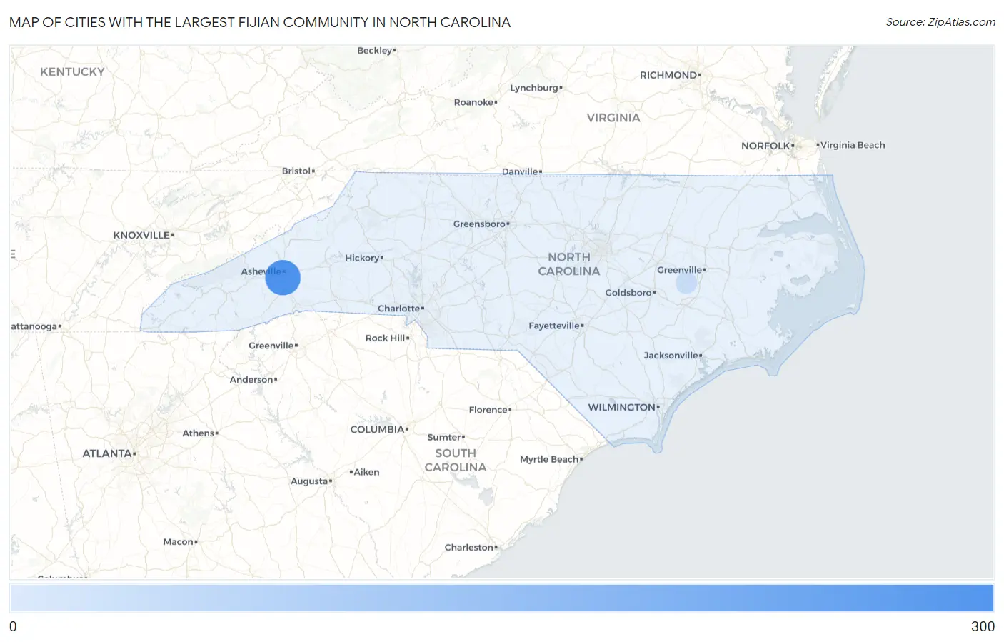 Cities with the Largest Fijian Community in North Carolina Map