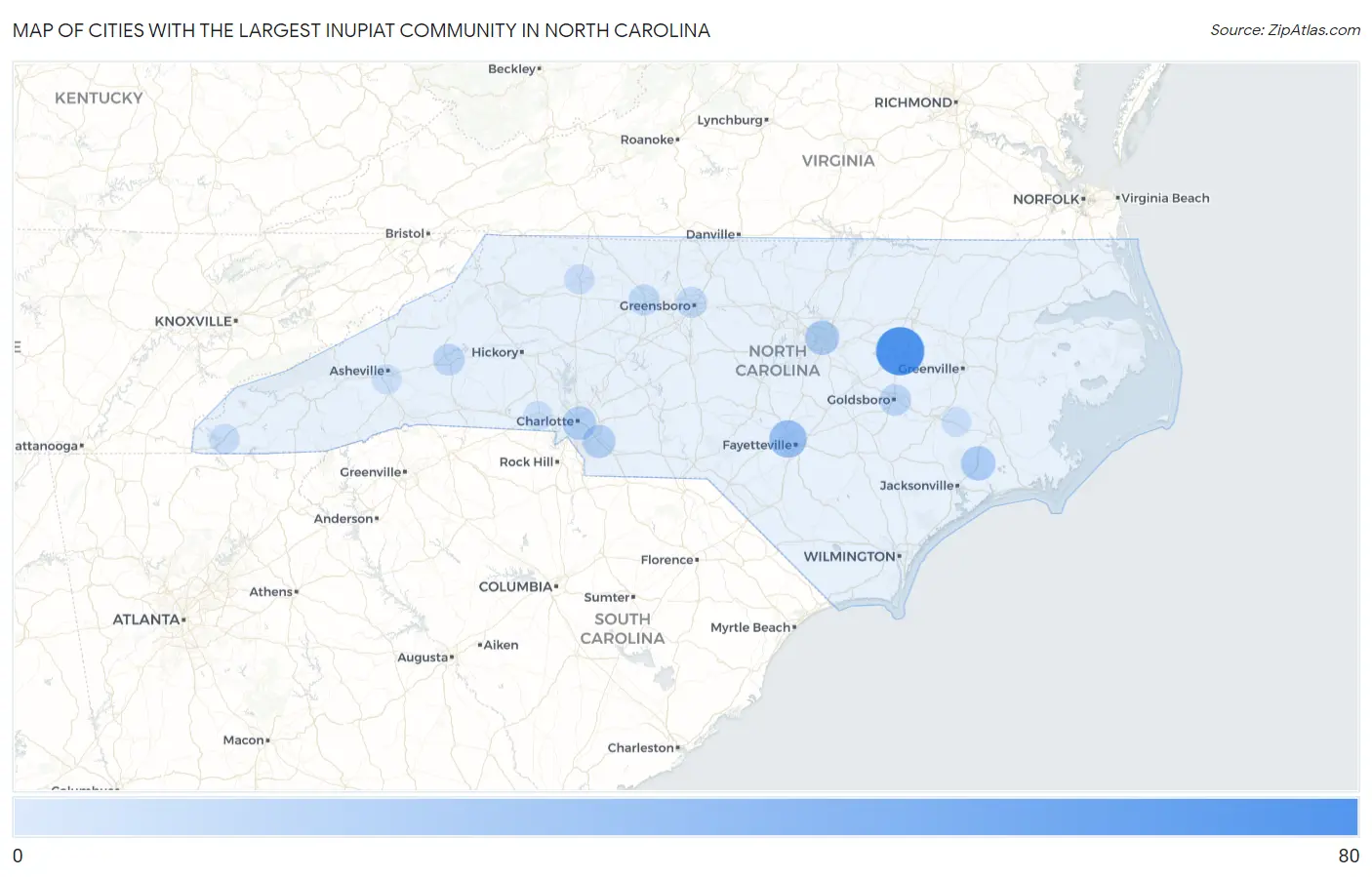 Cities with the Largest Inupiat Community in North Carolina Map