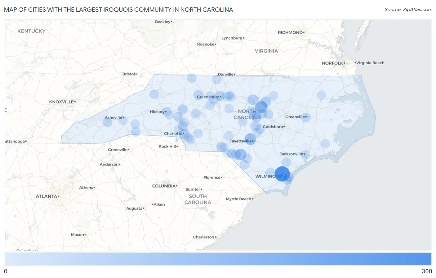 Cities with the Largest Iroquois Community in North Carolina Map